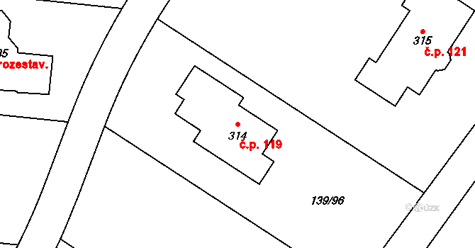 Trnová 119 na parcele st. 314 v KÚ Trnová u Jíloviště, Katastrální mapa