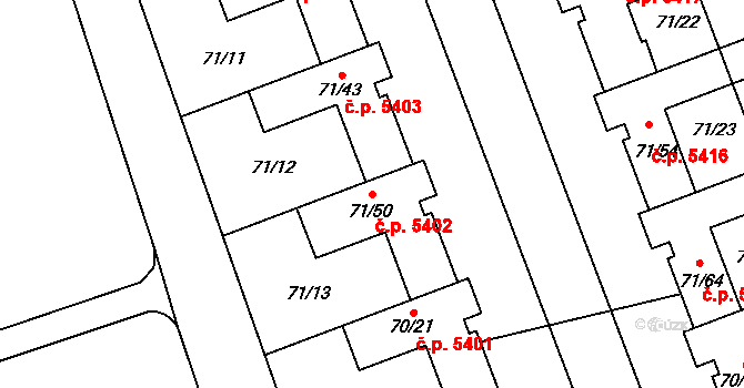 Helenín 5402, Jihlava na parcele st. 71/50 v KÚ Helenín, Katastrální mapa