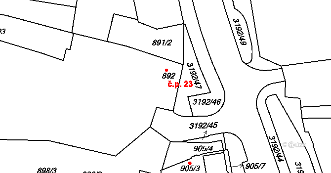 Michle 23, Praha na parcele st. 892 v KÚ Michle, Katastrální mapa