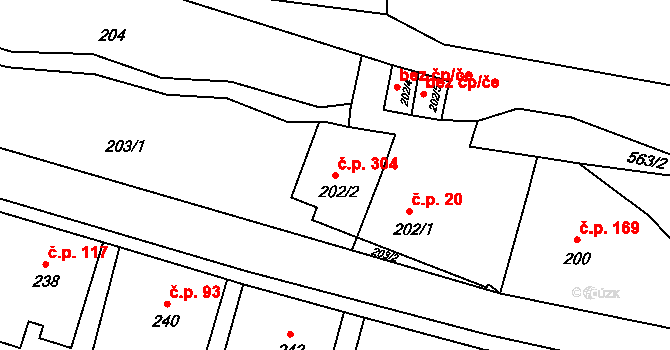 Lysolaje 304, Praha na parcele st. 202/2 v KÚ Lysolaje, Katastrální mapa