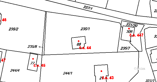 Butov 44, Stříbro na parcele st. 88 v KÚ Butov, Katastrální mapa