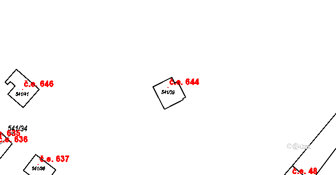 Bítov 644 na parcele st. 541/39 v KÚ Bítov, Katastrální mapa