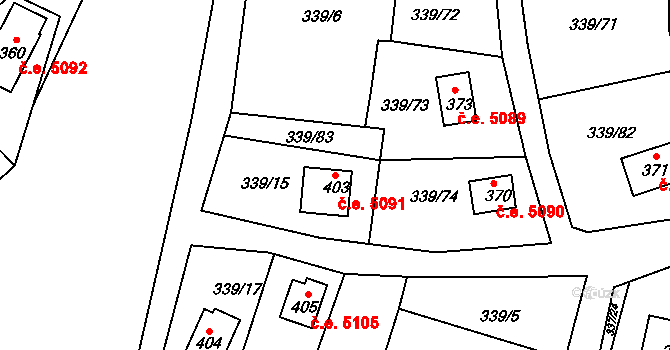 Kozojedy 5091 na parcele st. 403 v KÚ Kozojedy u Kostelce nad Černými Lesy, Katastrální mapa
