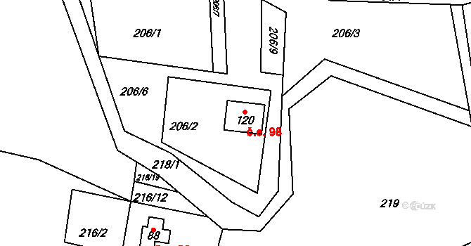 Noutonice 98, Lichoceves na parcele st. 120 v KÚ Noutonice, Katastrální mapa