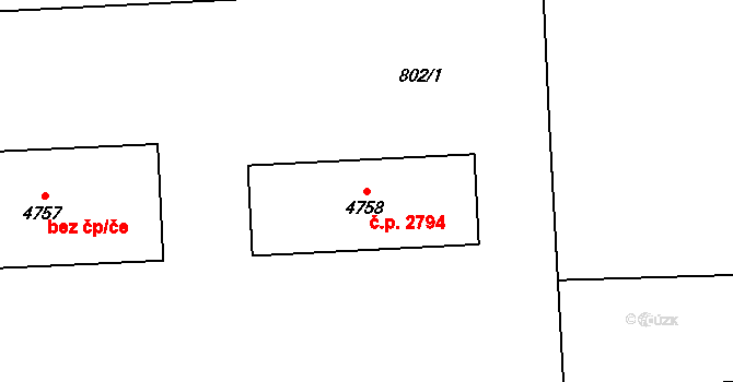 Zábřeh 2794, Ostrava na parcele st. 4758 v KÚ Zábřeh nad Odrou, Katastrální mapa