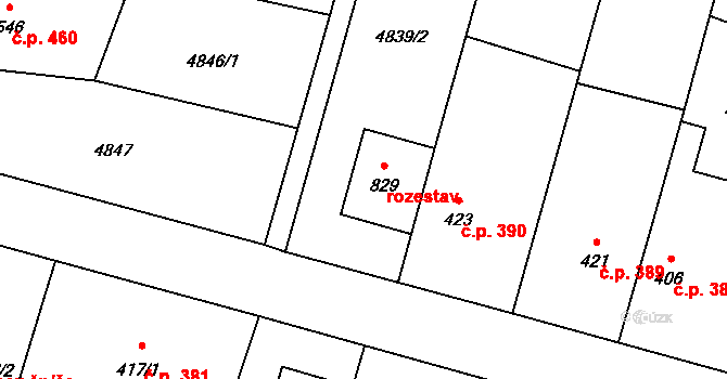 Mohelno 491 na parcele st. 829 v KÚ Mohelno, Katastrální mapa