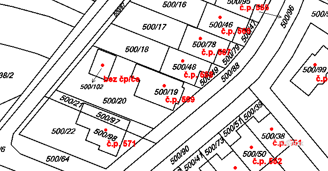 Bylnice 569, Brumov-Bylnice na parcele st. 500/19 v KÚ Bylnice, Katastrální mapa