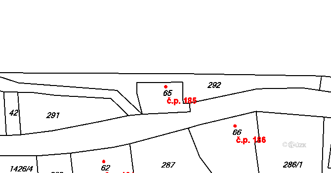 Brtníky 185, Staré Křečany na parcele st. 65 v KÚ Brtníky, Katastrální mapa