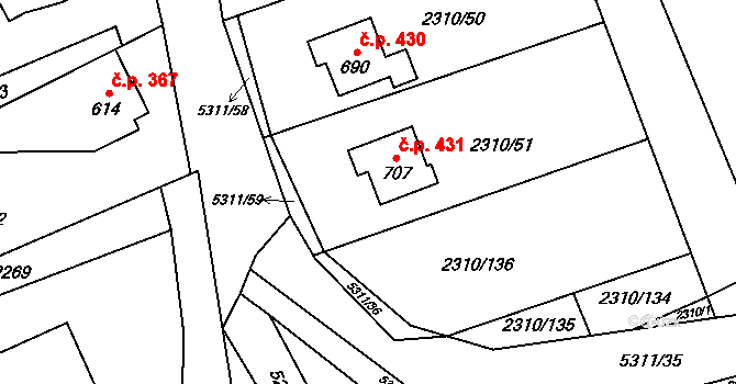 Štítná nad Vláří 431, Štítná nad Vláří-Popov na parcele st. 707 v KÚ Štítná nad Vláří, Katastrální mapa