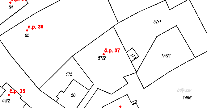 Sádek 37, Velké Heraltice na parcele st. 57/2 v KÚ Sádek u Opavy, Katastrální mapa