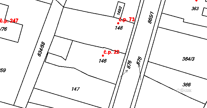 Děhylov 22 na parcele st. 146 v KÚ Děhylov, Katastrální mapa