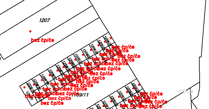 Milovice 46302948 na parcele st. 1208/11 v KÚ Milovice nad Labem, Katastrální mapa