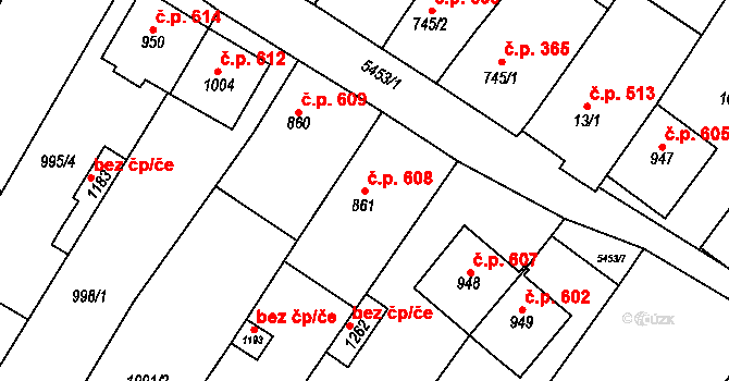 Polešovice 608 na parcele st. 861 v KÚ Polešovice, Katastrální mapa