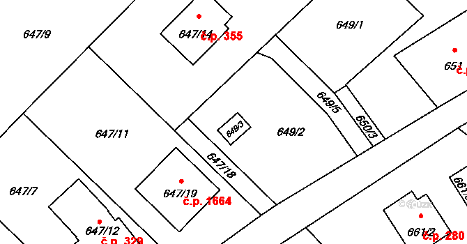 Karviná 48084948 na parcele st. 649/3 v KÚ Ráj, Katastrální mapa