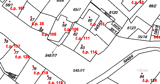 Pitín 114 na parcele st. 63 v KÚ Pitín, Katastrální mapa
