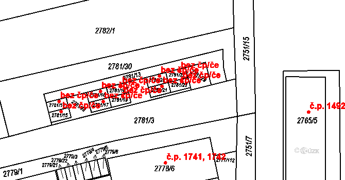 Šlapanice 50079948 na parcele st. 2781/23 v KÚ Šlapanice u Brna, Katastrální mapa