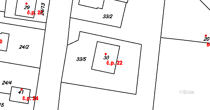 Veselice 22, Havlíčkův Brod na parcele st. 30 v KÚ Veselice u Havlíčkova Brodu, Katastrální mapa