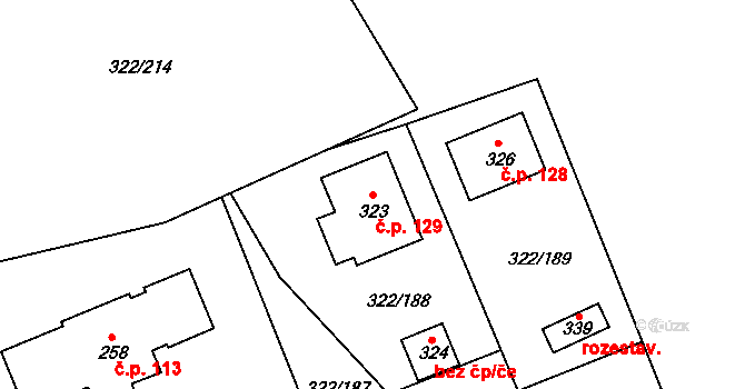 Bubovice 129 na parcele st. 323 v KÚ Bubovice, Katastrální mapa