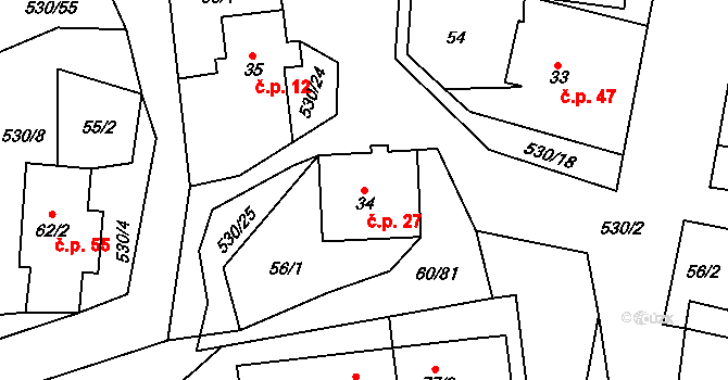 Vortová 27 na parcele st. 34 v KÚ Vortová, Katastrální mapa