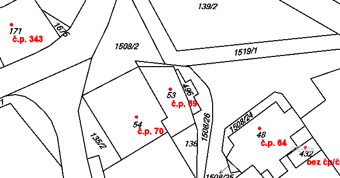 Rosice 69 na parcele st. 53 v KÚ Rosice u Chrasti, Katastrální mapa