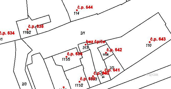 Loučany 53887948 na parcele st. 313 v KÚ Loučany na Hané, Katastrální mapa