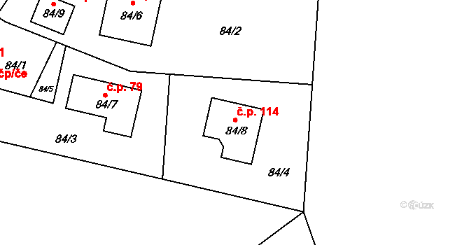 Hruškové Dvory 114, Jihlava na parcele st. 84/8 v KÚ Hruškové Dvory, Katastrální mapa