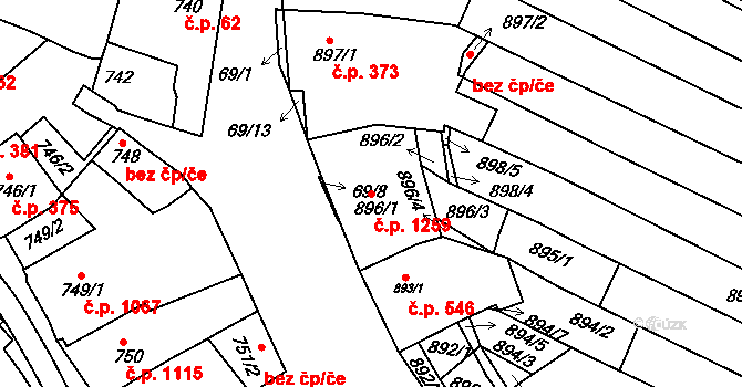 Mutěnice 1259 na parcele st. 896/1 v KÚ Mutěnice, Katastrální mapa