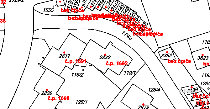Choceň 1692 na parcele st. 2832 v KÚ Choceň, Katastrální mapa