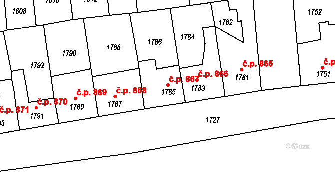 Třešť 867 na parcele st. 1785 v KÚ Třešť, Katastrální mapa