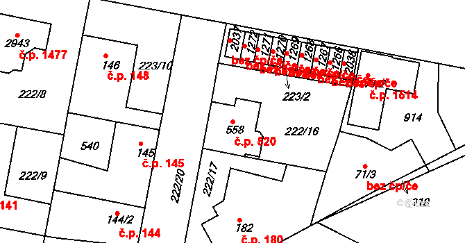 Neratovice 520 na parcele st. 558 v KÚ Neratovice, Katastrální mapa