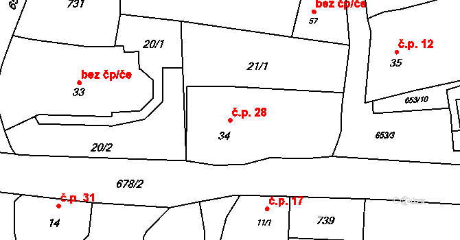 Stanětice 28, Zahořany na parcele st. 34 v KÚ Stanětice, Katastrální mapa