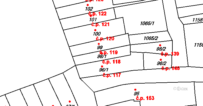Broumov 118 na parcele st. 98/1 v KÚ Broumov, Katastrální mapa