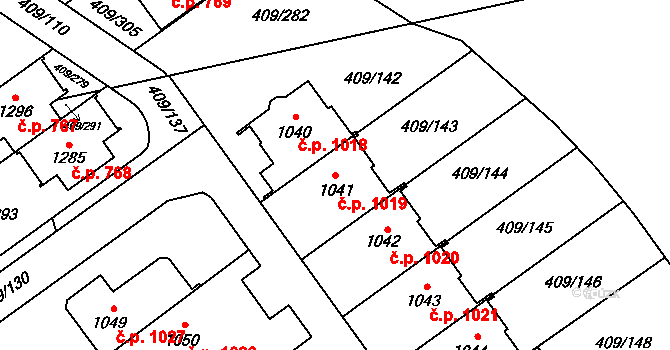 Studánka 1019, Pardubice na parcele st. 1041 v KÚ Studánka, Katastrální mapa