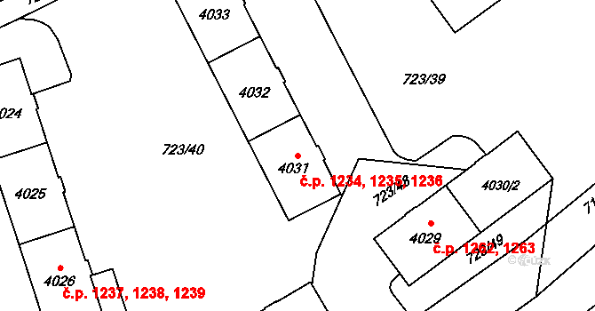 Bílé Předměstí 1234,1235,1236, Pardubice na parcele st. 4033 v KÚ Pardubice, Katastrální mapa