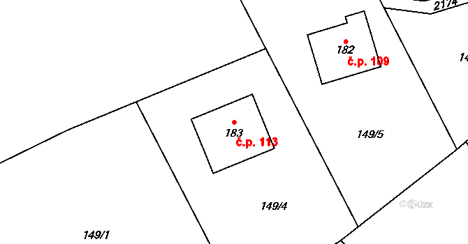 Bobrůvka 113 na parcele st. 183 v KÚ Bobrůvka, Katastrální mapa