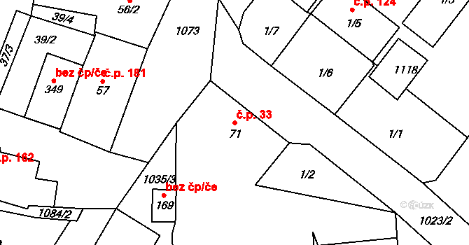 Zdíkov 33 na parcele st. 71 v KÚ Zdíkov, Katastrální mapa