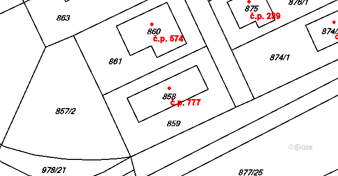 Hostavice 777, Praha na parcele st. 858 v KÚ Hostavice, Katastrální mapa