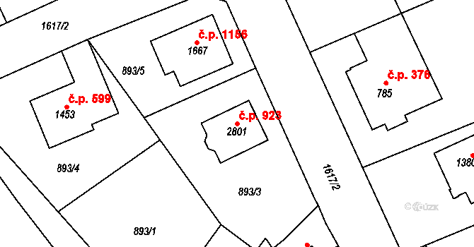 Litovel 923 na parcele st. 2801 v KÚ Litovel, Katastrální mapa