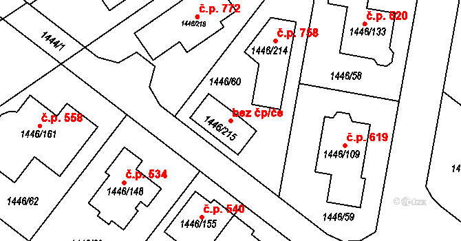 Troubsko 91211948 na parcele st. 1446/215 v KÚ Troubsko, Katastrální mapa