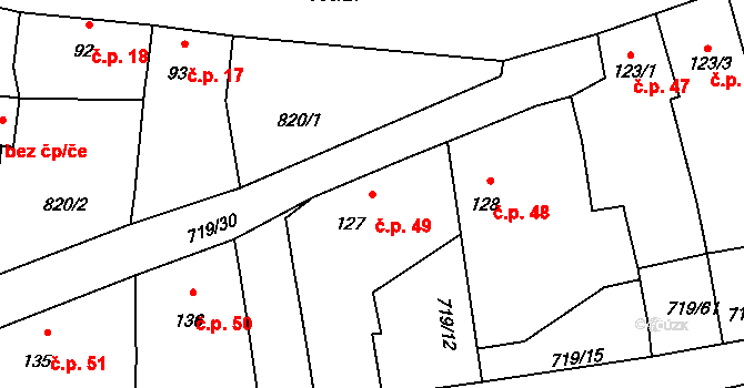 Horušany 49, Soběkury na parcele st. 127 v KÚ Horušany, Katastrální mapa