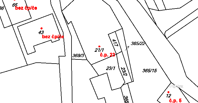 Peršíkov 23, Havlíčkova Borová na parcele st. 21/1 v KÚ Peršíkov, Katastrální mapa