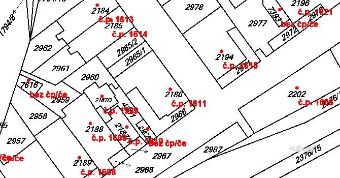 Havlíčkův Brod 1611 na parcele st. 2186 v KÚ Havlíčkův Brod, Katastrální mapa