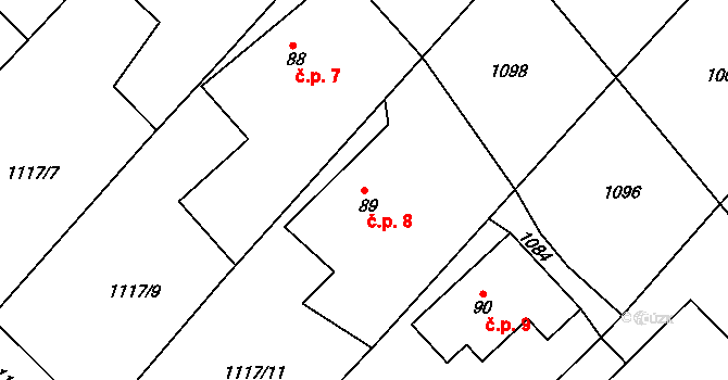 Dlouhá Louka 8, Lípa nad Orlicí na parcele st. 89 v KÚ Lípa nad Orlicí, Katastrální mapa