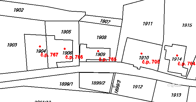 Rychnov nad Kněžnou 765 na parcele st. 1909 v KÚ Rychnov nad Kněžnou, Katastrální mapa