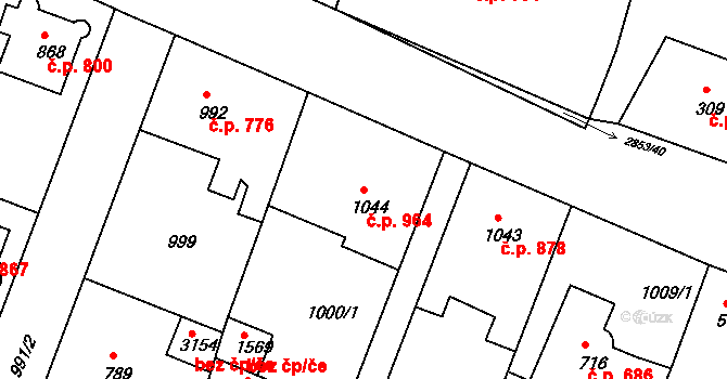 Bystřice pod Hostýnem 964 na parcele st. 1044 v KÚ Bystřice pod Hostýnem, Katastrální mapa