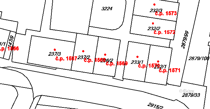 Bystřice pod Hostýnem 1569 na parcele st. 236/2 v KÚ Bystřice pod Hostýnem, Katastrální mapa