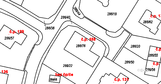 Všeborovice 158, Dalovice na parcele st. 286/76 v KÚ Všeborovice, Katastrální mapa