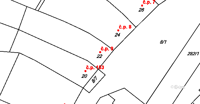 Seloutky 9 na parcele st. 22 v KÚ Seloutky, Katastrální mapa