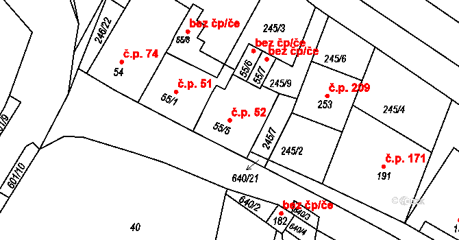 Kravsko 52 na parcele st. 55/5 v KÚ Kravsko, Katastrální mapa