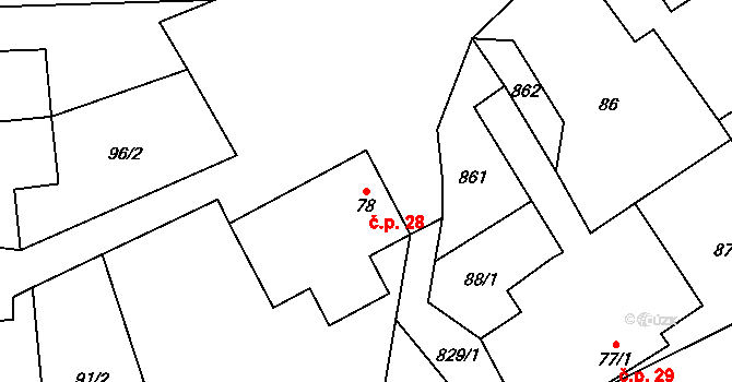 Boškov 28, Potštát na parcele st. 78 v KÚ Boškov, Katastrální mapa